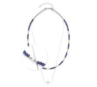 Jewels by Leonardo, collana Anjana, catena corta in acciaio inox argentato, perle di vetro infilate in tonalità blu scuro e perle di imitazione bianche, lunghezza 45-50 cm, regalo per gioielli,
