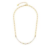 Jewels by Leonardo, collana in acciaio inox, 1 pezzo, collana a maglie dorate con perle d'acqua dolce bianche e acciaio inox, gioielli da donna, 022062, 42 cm, Acciaio inossidabile, Nessuna pietra