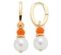 JEWELS BY LEONARDO Orecchini Solera • 1 paio di orecchini a cerchio in acciaio inox dorato • Orecchini a cerchio con gancio rimovibile • perla di vetro arancione e sfera bianca • Gioielli regalo per