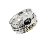 JEWELSTREZORO Anello girevole pietra preziosa Onice nero cabochon per uomo e donna gioielli in argento sterling massiccio 925 TSR1068BY22_68 (21.6)