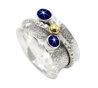 JEWELSTREZORO Anello in argento Sterling 925, per uomini e donne, tutte le misure, realizzato a mano, TSR1107AA, 21 (19,4), metallo prezioso Gemma, Stella blu Lindy allevata in laboratorio