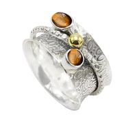 JEWELSTREZORO Anello in argento Sterling 925, per uomini e donne, tutte le misure, realizzato a mano, TSR1107AA, 48 (15.3), metallo prezioso Gemma, Occhio di tigre