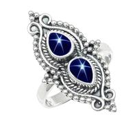 JEWELSTREZORO Anello in argento Sterling per uomini e donne, tutte le misure, realizzato a mano, TSR1273AA, 21 (19,4), metallo prezioso Gemma, Stella blu Lindy allevata in laboratorio