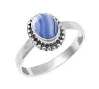 JEWELSTREZORO Gemme per uomo e donna, argento Sterling 925, elegante, fatto a mano, articolo da regalo, gioielli TSR200AA, 72 (22.9), metallo prezioso Gemma, Agata di pizzo blu
