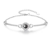 Jewieidea Bracciale Proiezione Foto Personalizzata Bracciale con foto Dentro con Ciondolo per Donna in Argento Oro rosa Gioielli di compleanno per moglie per mamma