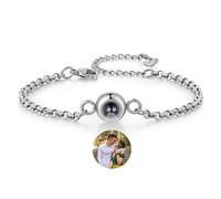 Jewieidea Bracciale Proiezione Foto Personalizzata Bracciale con foto Dentro con Ciondolo per Donna in Argento Oro rosa Gioielli di compleanno per moglie per mamma (A3)