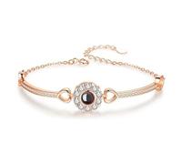 Jewieidea Bracciale Proiezione Foto Personalizzata Bracciale con foto Dentro con Ciondolo per Donna in Argento Oro rosa Gioielli di compleanno per moglie per mamma