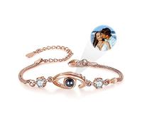 Jewieidea Bracciale Proiezione Foto Personalizzata Bracciale con foto Dentro con Ciondolo per Donna in Argento Oro rosa Gioielli di compleanno per moglie per mamma
