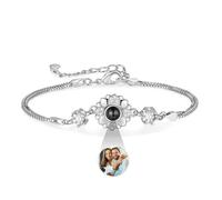 Jewieidea Bracciale Proiezione Foto Personalizzata Bracciale con foto Dentro con Ciondolo per Donna in Argento Oro rosa Gioielli di compleanno per moglie per mamma (A4)