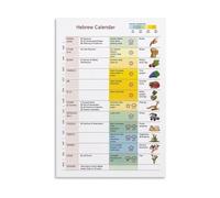 Jewish Educational Poster Hebrew Calendar with Festivals and Holy Days Chart for Hebrew School Classroom Decor Canvas(Unframed,12X18inch(30X45cm))