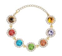JEWSACE Braccialetto tennis da donna, placcato oro 14 carati, 12 mm, con cristalli di citrino e peridoto, pietra portafortuna dei nati, regolabile, per donne, dimensioni da 13,5 a 23,9 cm, Large