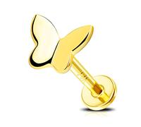 Jewseen 14K Solid Gold 16G Butterfly Nose Studs Threadless Flat Back Studs Helix Jewellery Cartilage Earrings Lip Labret Stud Tragus Stud Minimalist Earrings for Women Men