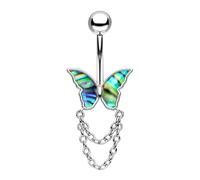 Jewseen Piercing per ombelico con ciondolo a forma di farfalla, in acciaio inossidabile 316L, barra curva per donne e uomini
