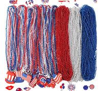 Jexine 200 collane con perline per il 4 luglio, 8 stili, collana con ciondolo patriottico con perline metallizzate, rosse, blu, argento, collana per il 4 luglio, festa dell'indipendenza, bomboniere