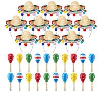 Jexine 30 pezzi forniture per feste messicane includono 10 pezzi Cinco De Mayo Fiesta tessuto Sombrero fasce 20 pezzi 10,9 cm mini maracas Fiesta bomboniere per feste Cinco De Mayo decorazioni a tema