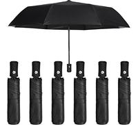 Jexine 6 ombrelli da viaggio compatti da viaggio, con apertura automatica, chiusura automatica, antivento, piccolo, leggero, portatile, pieghevole, ombrello per pioggia, uomo e donna, nero, /