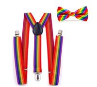 JEXOWIQ 2 pcs Set di bretelle rainbow con papillon, stile posteriore a Y, comodo ed elastico regolabile con clip in metallo, unisex per orgoglio,gay,cosplay party