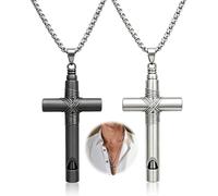 JEXOWIQ 2 pezzi Crocifisso Collana Uomo, collana crocifisso uomo,Regali per Gioielli Cristiani, Argento Nero, (Versione fischiettante)