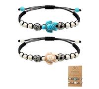 JEXOWIQ bracciale coppia - 2 pcs braccialetti a forma di tartaruga,regalo di coppia,bianco verde,idea regalo di coppia, braccialetto di perline yoga,braccialetti di corda elastica per uomini e donne