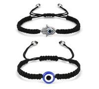 JEXOWIQ bracciale portafortuna - 2 pcs Bracciale Evil Eye Cinturino Regolabile Intrecciato a Mano Bracciale di Protezione Nero,bracciale portafortuna,fidanzata, compleanno, anniversario, regalo
