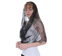 JEXOWIQ Copricapo da Sposa in Velo di Pizzo Floreale Stile Spagnolo - Tradizionale Vintage per Chiesa, Messa Latina, Nozze, Sciarpa Infinita