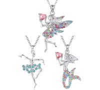 JEXOWIQ Pendente Collana,3pcs Collana con sirena,Collana Ballerina,Collana di fata dei fiori, per bambine,ragazze,ideale come regalo per la Prima Comunione,Collana Fascino Sorpresa Regalo di gioielli