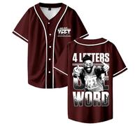 Jey USO Maglia da baseball con quattro lettere una parola con scollo a V a maniche corte abbottonate camicie donna uomo streetwear top, Marrone, XXS