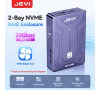 JEYI Enclosure RAID M.2 NVMe a 2 Bay USB 4.0 + RAID0 (20 Gbps) / Compatibile con Thunderbolt 4/3 (10 Gbps) con Ventola Intelligente, 4 Modalità RAID, Massima capacità 16 TB