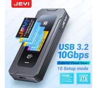 JEYI Visual Smart Custodia SSD NVMe / SATA M2, USB 3.2 10 Gbps 10 modalità di impostazione Temperatura in tempo reale Supporto Chiave M + Chiave M UASP