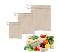JEYILKIT Sacchetti riutilizzabili in rete di cotone, ecologici, lavabili, per frutta e verdura, zero rifiuti, biodegradabili, durevoli e leggeri, con coulisse (set di 6, varie dimensioni)