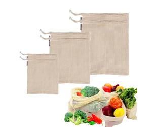 JEYILKIT Sacchetti riutilizzabili in rete di cotone, ecologici, lavabili, per frutta e verdura, zero rifiuti, biodegradabili, durevoli e leggeri, con coulisse (set di 6, varie dimensioni)