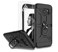 Jeylly Custodia per Galaxy S7 Edge, custodia S7 Edge con pellicola protettiva per schermo HD, supporto per anello in metallo girevole Jelly Custodia antiurto resistente per Galaxy S7 Edge - Nero
