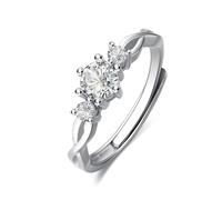 JEYORZY 1 Anello Argento Donna, Regolabile con Nodo, Anello di Fidanzamento, Matrimonio, Argento, Zircone Quadrato Lucido