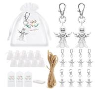 JEYORZY 10 Set Portachiavi Angelo Custode Bomboniere Ciondoli Angeli Custodi con Sacchetti Organza e Etichette Bomboniere Bomboniera Angelo Comunione per Battesimo-Comunione Regalo di Ringraziamento
