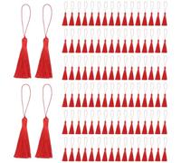 JEYORZY 100 Pezzi Nappe Segnalibro, Mini Nappes, Nappes Fatte a Mano in Seta, Nappe Decorative, Nappes Colorate per Portachiavi, per la Creazione di Gioielli Souvenir Segnalibri (13 cm/Rosso)