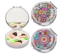 JEYORZY 2 pcs Portapillole Portatile da Viaggio, Mini Contenitore per Pillole per Tasca in Borsa, Portapillole Compatto per Vitamine con Specchio 3 Scomparti