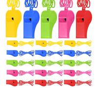 JEYORZY 20Pcs Fischietto, Fischietti in Plastica Chiaro Fischietto con Cordino in Poliestere Fischietto Colorato per Bambini Fischia Arbitro Allenatori per Sport Addestramento Cani Sporting Fischietto