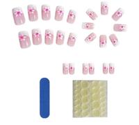 JEYORZY 24 Pezzi Unghie Finte Rosa, Unghie Finte Adesive, Unghie Finte Corte, Quadrato Corto, Unghie Finte French Da Incollare Con Colla, Arte Per Unghie In Acrilico Per Donna, Ragazze, Ballerina