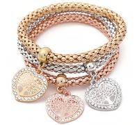 JEYORZY 3 pcs Braccialetto di fascino delle donne, bracciale donna, Bracciale Catena Popcorn con Pendente Ciondolo Bracciale, Bracciale Albero Della Vita Braccialetto, bracciale amicizia donna