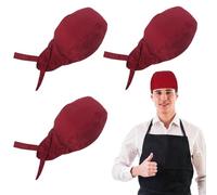 JEYORZY 3 pcs Cappellino da Chef, Cappello da Cuoco per Adulti, Cappello Cucina Regolabile,Bandane Cucina per Cuoco Uomo, Cappelli Bandana Unisex Cucina Berretto da Lavoro per Ristorante, Rosso vino