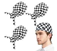 JEYORZY 3 PCS Cappellino da Chef, Cappello da Cuoco per Adulti, Cappello Cucina Regolabile,Bandane Cucina per Cuoco Uomo, Cappelli Bandana Unisex Cucina Berretto da Lavoro per Ristorante (quadretti)