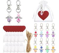 JEYORZY 30pcs Angioletti Bomboniere, 10 Set Portachiavi Angelo, con Sacchetto Organza e Etichette di Carta Kraft, Bigliettini Bomboniere Comunione, Bomboniera Portachiavi Angelo, Custode Natale Regalo