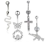 JEYORZY 4 pezzi Piercing per Ombelico, Piercing in Acciaio Chirurgico Cuore Farfalla Ombelico Gioielli Diamante Ombelico Piercing Lungo Barbell Set per le Donne, Ventre Anello Piercing for Donna Uomo