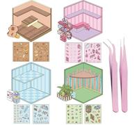 JEYORZY 4 Sets DIY 3D House Stickers, Fun DIY Stickers Scene Make Your Own Supermarket|Coffee Shop|Restaurant|Bookstore, Fun Stacking Scene Sticker, 3D Sticker Scenes Sticker con 2 Pinzette