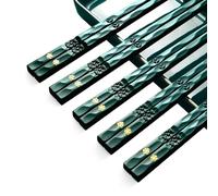 JEYORZY 5 Paia bacchette, Lavabili in Lavastoviglie con Motivo per Incisione, Bastoncini Giapponesi, Bacchette Sushi Set Regalo-verde