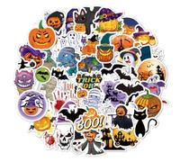 JEYORZY 50 Adesivi per Halloween, Sticker Deco per Feste, Decorazione per Laptop, Bottiglia D'acqua, Scrapbooking - Tema Zucca e Cartone Animato