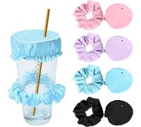JEYORZY Copribevande Anti-Puntura In 4 Pezzi, Copribevande Elastici Per Colon, Drink Protector Scrunchie, Coperchi Per Tazze Riutilizzabili, Copritazze Con Fori Per Cannuccia, Copribevande Creativi