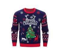 Jezonga Maglione Natalizio Uomo Divertente Maglia di Natale Maglioni di Natale Pullover Sweater Stampa Fiocco di Neve Alce a Maniche Lunga Girocollo Festa Natalizie Blu L