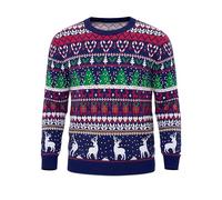 Jezonga Maglione Natalizio Uomo Maglia di Natale Divertente Maglioni di Natale Pullover Sweater Stampa Fiocco di Neve Alce a Maniche Lunga Girocollo Festa Natalizie Blu L