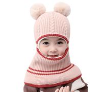 JFAN 2 in 1 Cappello Invernale per Bambini in Maglia Cappuccio Foderato in Pile Lana Ragazzo e Ragazza Earflap cap per 2 a 5 Anni Beige